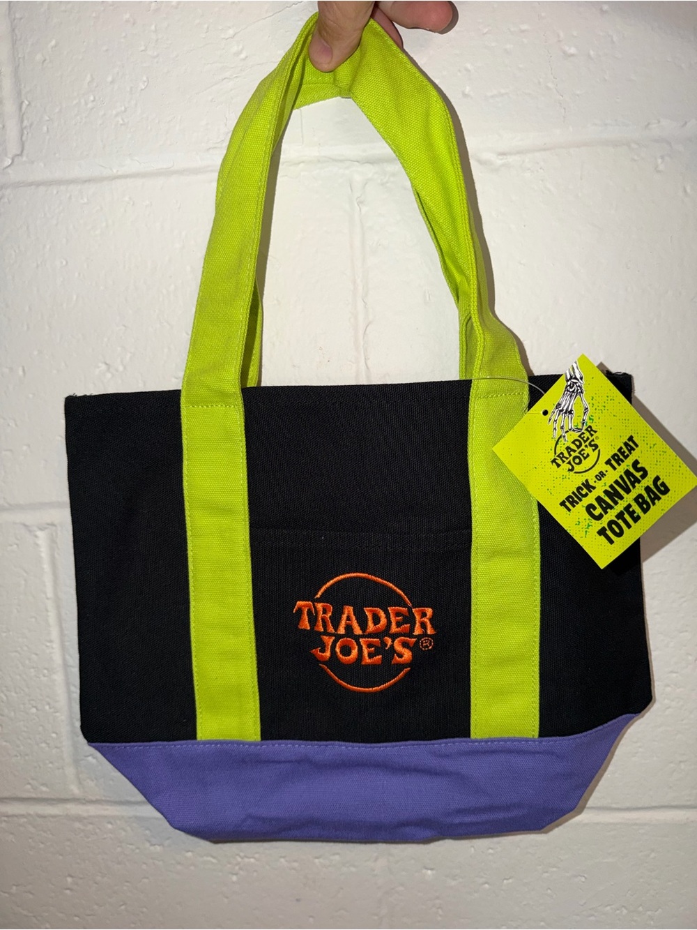 Black & Lime Canvas Tote Bag with Purple Base